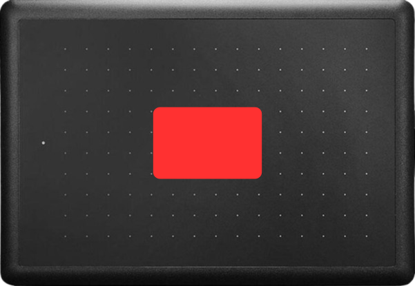 ペンタブレットの実際の操作範囲（赤枠）